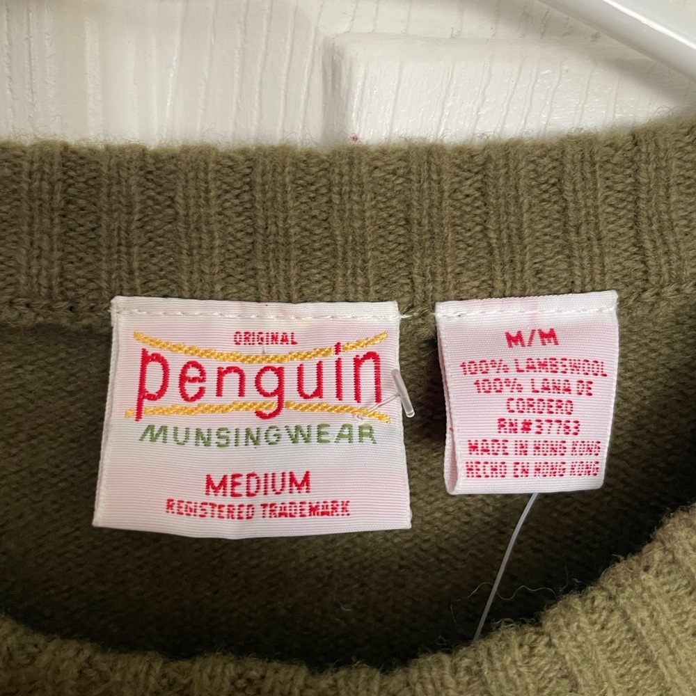 NWT Vintage Original Penguin 100% Lambswool Multi Green Striped Crewneck Sweater - Picture 3 of 8